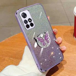 For Redmi Note 11 5G Plated Gradient Glitter Butterfly Holder TPU Phone Case(Purple)