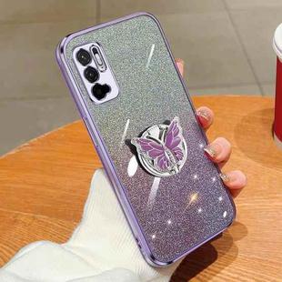 For Redmi Note 10 5G Plated Gradient Glitter Butterfly Holder TPU Phone Case(Purple)