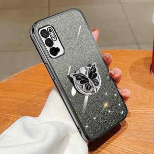 For Redmi Note 10 5G Plated Gradient Glitter Butterfly Holder TPU Phone Case(Black)
