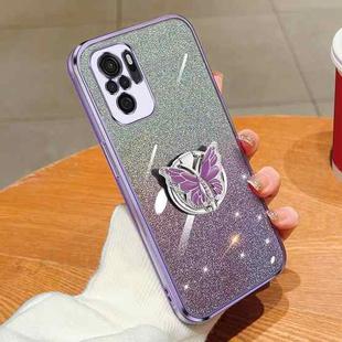 For Redmi Note 10 4G Plated Gradient Glitter Butterfly Holder TPU Phone Case(Purple)