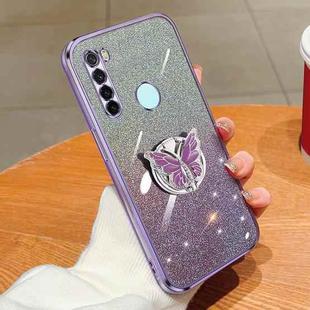 For Redmi Note 8 Plated Gradient Glitter Butterfly Holder TPU Phone Case(Purple)