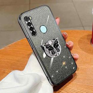 For Redmi Note 8 Plated Gradient Glitter Butterfly Holder TPU Phone Case(Black)