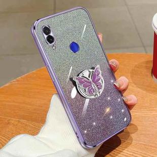 For Redmi Note 7 Plated Gradient Glitter Butterfly Holder TPU Phone Case(Purple)