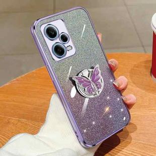 For Redmi Note 12 Pro 5G Global Plated Gradient Glitter Butterfly Holder TPU Phone Case(Purple)