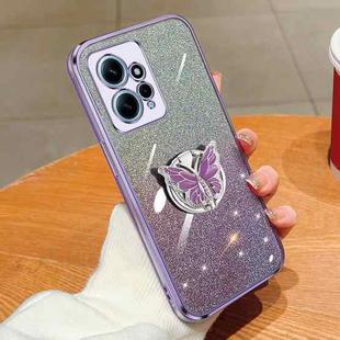 For Redmi Note 12 4G Global Plated Gradient Glitter Butterfly Holder TPU Phone Case(Purple)