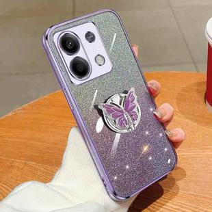 For Redmi Note 13 Plated Gradient Glitter Butterfly Holder TPU Phone Case(Purple)