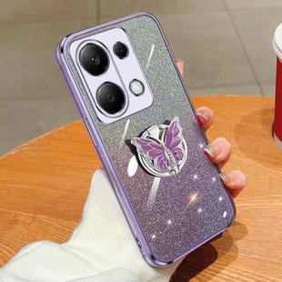 For Redmi Note 13 Pro 4G Plated Gradient Glitter Butterfly Holder TPU Phone Case(Purple)