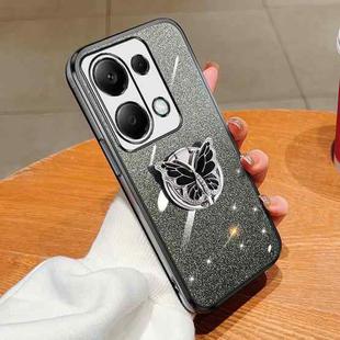 For Redmi Note 13 Pro 4G Plated Gradient Glitter Butterfly Holder TPU Phone Case(Black)