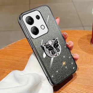 For Redmi Note 13 4G Plated Gradient Glitter Butterfly Holder TPU Phone Case(Black)