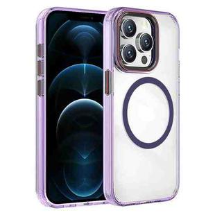 For iPhone 12 Pro Max Crystal TPU Hybrid PC MagSafe Phone Case(Transparent Purple)