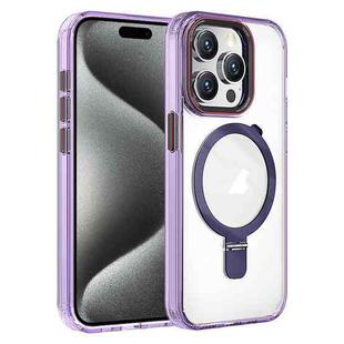 For iPhone 15 Pro Max Crystal TPU Hybrid PC MagSafe Holder Phone Case(Transparent Purple)