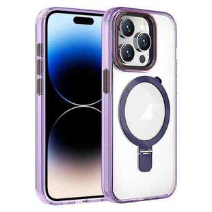 For iPhone 14 Pro Crystal TPU Hybrid PC MagSafe Holder Phone Case(Transparent Purple)