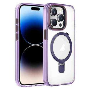 For iPhone 14 Pro Max Crystal TPU Hybrid PC MagSafe Holder Phone Case(Transparent Purple)