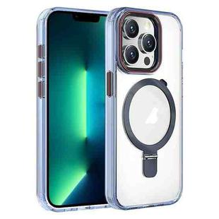 For iPhone 13 Pro Max Crystal TPU Hybrid PC MagSafe Holder Phone Case(Transparent Blue)