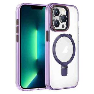 For iPhone 13 Pro Max Crystal TPU Hybrid PC MagSafe Holder Phone Case(Transparent Purple)
