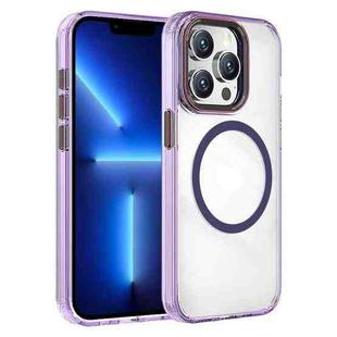 For iPhone 13 Pro Crystal TPU Hybrid PC MagSafe Holder Phone Case(Transparent Purple)