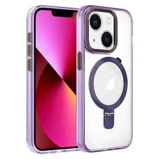 For iPhone 13 Crystal TPU Hybrid PC MagSafe Holder Phone Case(Transparent Purple)