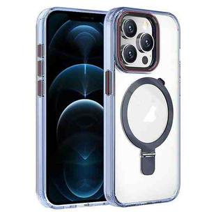 For iPhone 12 Pro Max Crystal TPU Hybrid PC MagSafe Holder Phone Case(Transparent Blue)