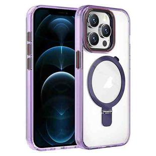 For iPhone 12 Pro Max Crystal TPU Hybrid PC MagSafe Holder Phone Case(Transparent Purple)