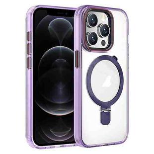 For iPhone 12 Pro Crystal TPU Hybrid PC MagSafe Holder Phone Case(Transparent Purple)