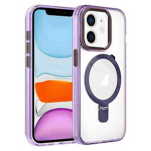 For iPhone 11 Crystal TPU Hybrid PC MagSafe Holder Phone Case(Transparent Purple)