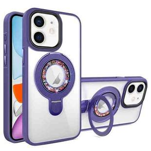 For iPhone 11 MagSafe Flip Holder Full Coverage TPU+PC Clear Phone Case(Dark Purple)