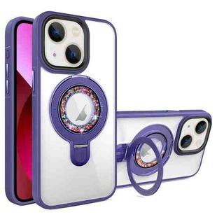 For iPhone 13 MagSafe Flip Holder Full Coverage TPU+PC Clear Phone Case(Dark Purple)