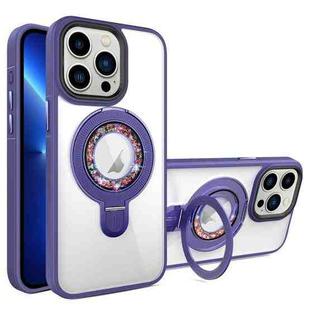 For iPhone 13 Pro MagSafe Flip Holder Full Coverage TPU+PC Clear Phone Case(Dark Purple)