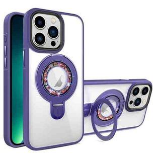 For iPhone 13 Pro Max MagSafe Flip Holder Full Coverage TPU+PC Clear Phone Case(Dark Purple)