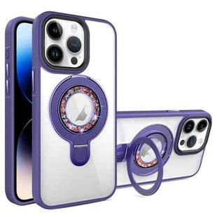 For iPhone 14 Pro MagSafe Flip Holder Full Coverage TPU+PC Clear Phone Case(Dark Purple)