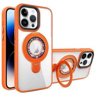 For iPhone 14 Pro Max MagSafe Flip Holder Full Coverage TPU+PC Clear Phone Case(Orange)