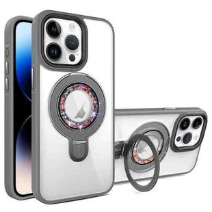 For iPhone 14 Pro Max MagSafe Flip Holder Full Coverage TPU+PC Clear Phone Case(Grey)