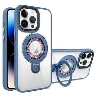 For iPhone 14 Pro Max MagSafe Flip Holder Full Coverage TPU+PC Clear Phone Case(Blue)