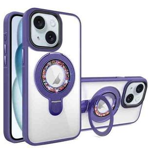 For iPhone 15 MagSafe Flip Holder Full Coverage TPU+PC Clear Phone Case(Dark Purple)