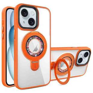 For iPhone 15 MagSafe Flip Holder Full Coverage TPU+PC Clear Phone Case(Orange)