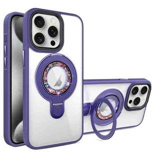 For iPhone 15 Pro MagSafe Flip Holder Full Coverage TPU+PC Clear Phone Case(Dark Purple)