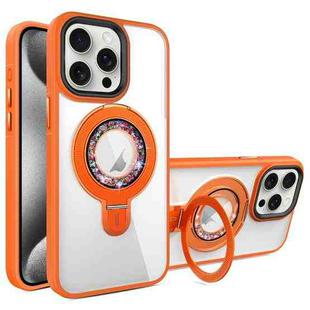 For iPhone 15 Pro MagSafe Flip Holder Full Coverage TPU+PC Clear Phone Case(Orange)