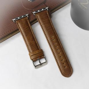 For Apple Watch 5 & 4 44mm / 3 & 2 & 1 42mm Round Tail Retro Crazy Horse Texture Leather Watch Band(Light Brown)