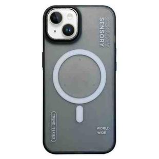For iPhone 15 Frosted Metal Lens Protection Frame MagSafe Phone Case(Black SENSORY)