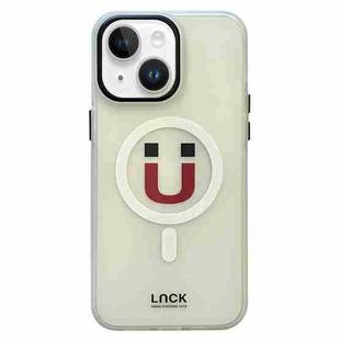 For iPhone 14 Frosted Metal Lens Protection Frame MagSafe Phone Case(Magnet Emoji)