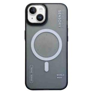 For iPhone 14 Frosted Metal Lens Protection Frame MagSafe Phone Case(Black SENSORY)