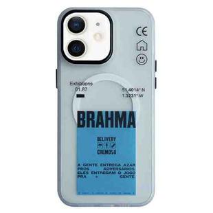 For iPhone 12 Frosted Metal Lens Protection Frame MagSafe Phone Case(Blue Label)