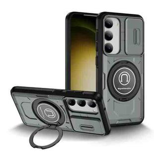 For Samsung Galaxy S23 5G Sliding Camshield TPU Hybrid PC Magnetic Holder Phone Case(Grey)