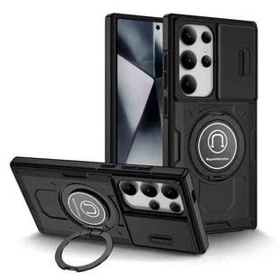 For Samsung Galaxy S24 Ultra 5G Sliding Camshield TPU Hybrid PC Magnetic Holder Phone Case(Black)
