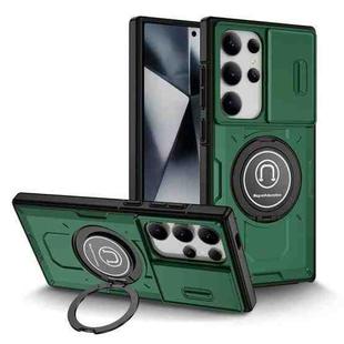 For Samsung Galaxy S23 Ultra 5G Sliding Camshield TPU Hybrid PC Magnetic Holder Phone Case(Dark Green)