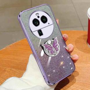 For OPPO Find X6 Pro Plated Gradient Glitter Butterfly Holder TPU Phone Case(Purple)