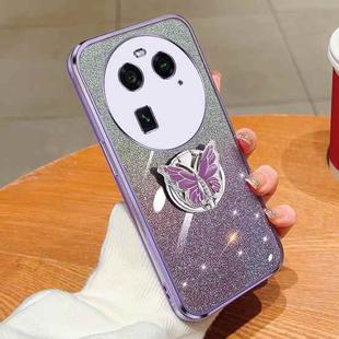 For OPPO Find X6 Plated Gradient Glitter Butterfly Holder TPU Phone Case(Purple)