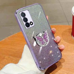 For OPPO K9 Plated Gradient Glitter Butterfly Holder TPU Phone Case(Purple)