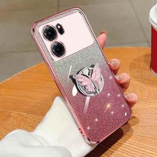 For OPPO K10 Plated Gradient Glitter Butterfly Holder TPU Phone Case(Pink)