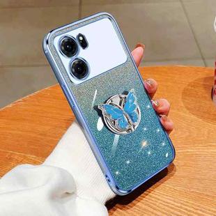 For OPPO K10 Plated Gradient Glitter Butterfly Holder TPU Phone Case(Sierra Blue)